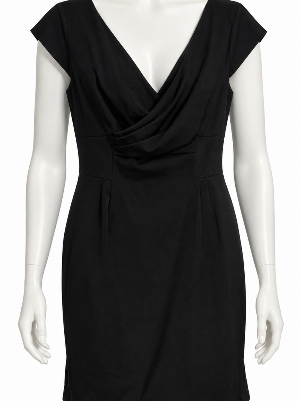 Anne Klein Black Draped V-Neck Midi Dress